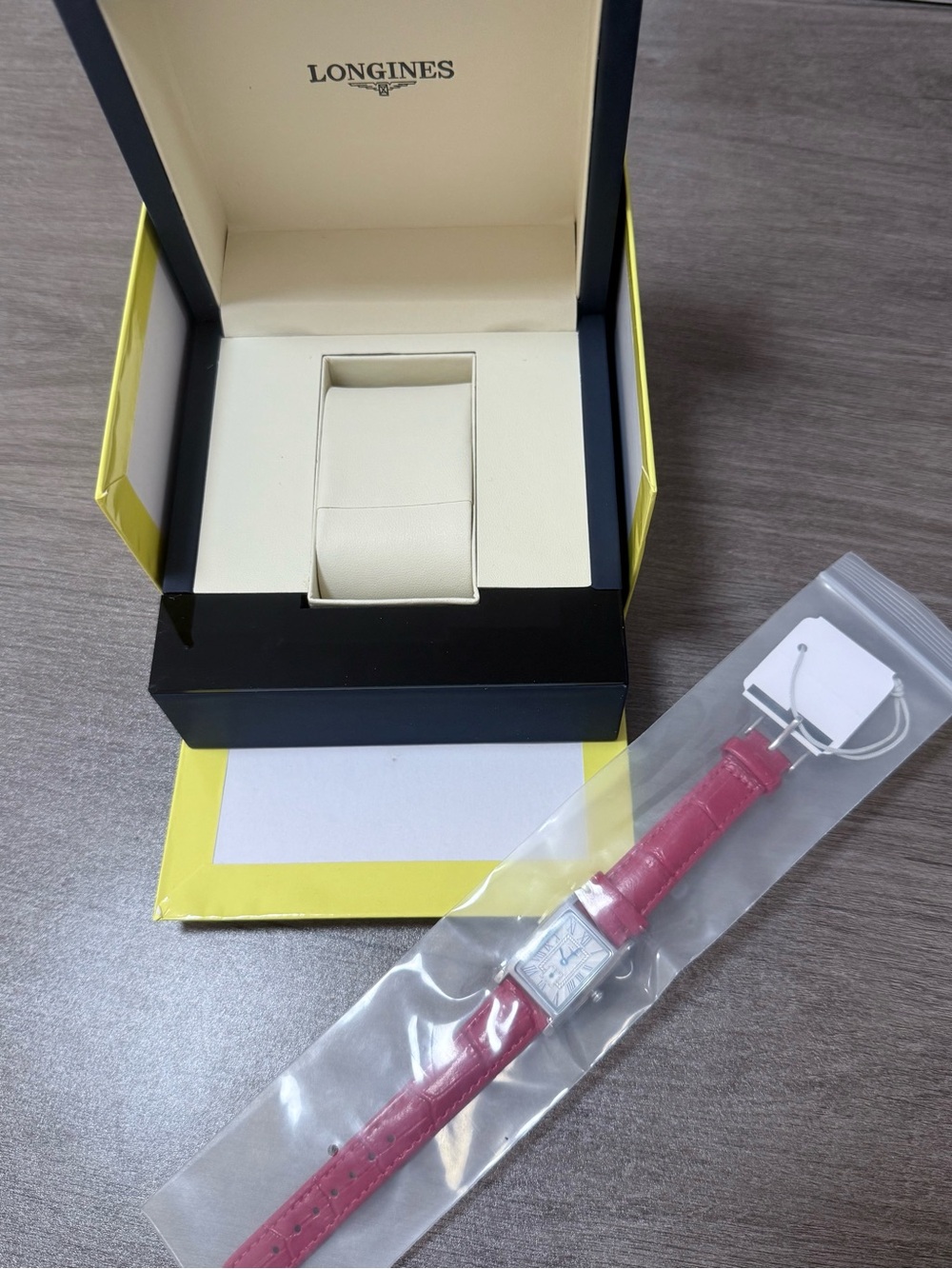 Longines Rectangular Silver Case Watch with Red Strap - Picture 4 of 4